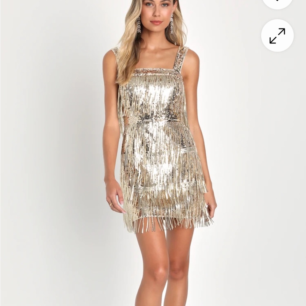 Lulus Gold Fringe Flapper Gatsby Sequin Dress Medium